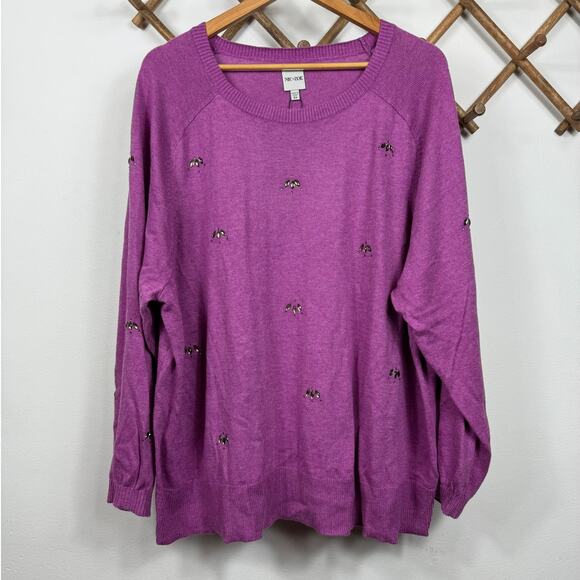 Nic + Zoe Hidden Gems Sweater in Vivid Magenta Plus Size 3X - Picture 4 of 11